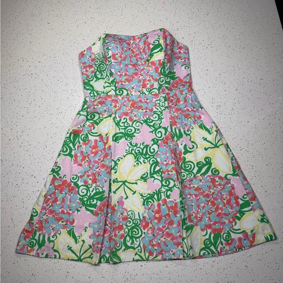 Lilly Pulitzer Strapless Dress in Pink and Green Floral - Picture 2 of 11
